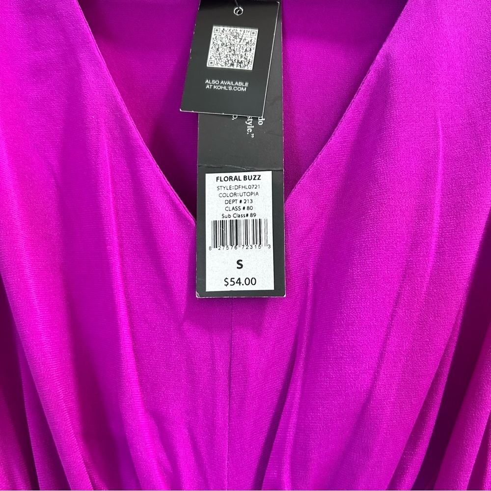 Magenta pleated long sleeve Mini Dress - Picture 4 of 6